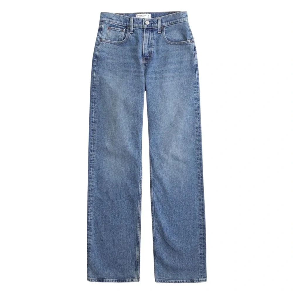 Abercrombie & Fitch The 90s Relaxed Jean High Rise Blue Denim 30 10R Raw Hem